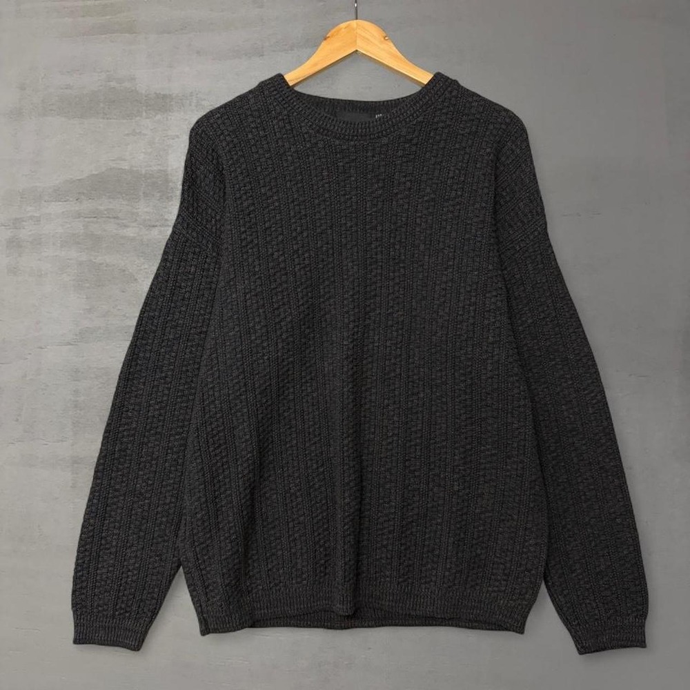 Vintage‎ Bill Blass Sweater Charcoal Gray Waffle Knit Hand Framed Crewneck Large
